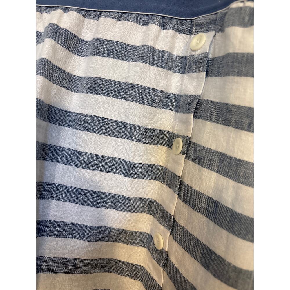 J. Jill Women's Large Love Linen Maxi Skirt Blue Striped Side Button Pockets - Picture 4 of 6